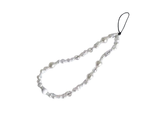 Handmade White Faux Pearl mobile wrist strap